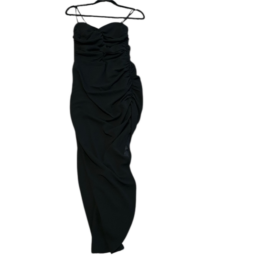 Abercrombie & Fitch Ruched Front Cutout Asymmetrical Midi
Dress Black Small - Picture 3 of 8